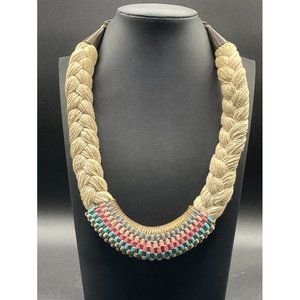 P&B Braided Cotton Multi Colored Accent Center Statement Necklace Length 19 In.